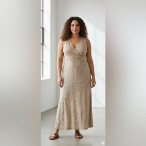 Charter Club Soft Weekend Maxi Dress Tan and White Paisley Pattern Size 2X